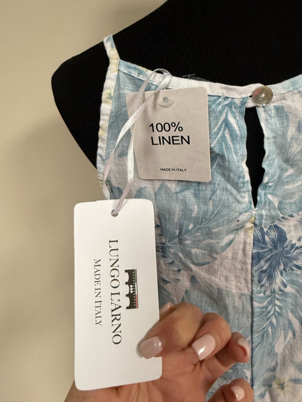 LUNGO L’Arno 100 % linen Light Blue Floral Midi Slip Dress - NEW WITH TAGS ITALY - Picture 6 of 9